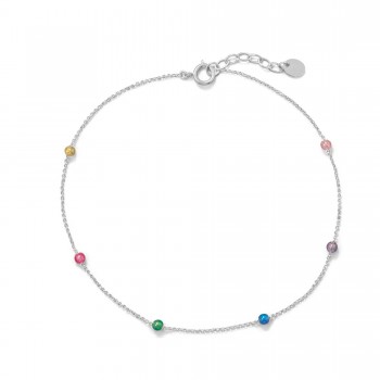 Multi-Color Beaded Anklet in Sterling Silver