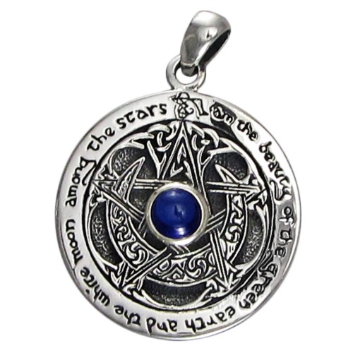 Blue Sapphire Moon Pentacle Sterling Silver Pendant