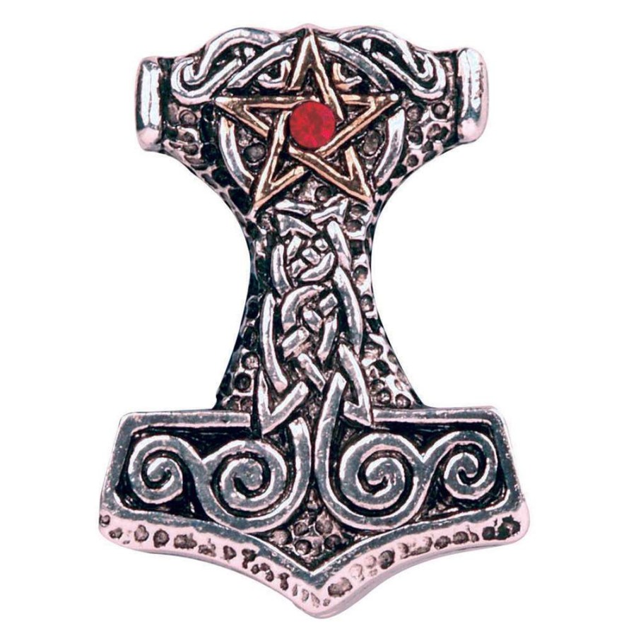 PEWTER Mjolnir THOR'S HAMMER Norse Thor AURORA Crystal APRIL Birthstone Pendant